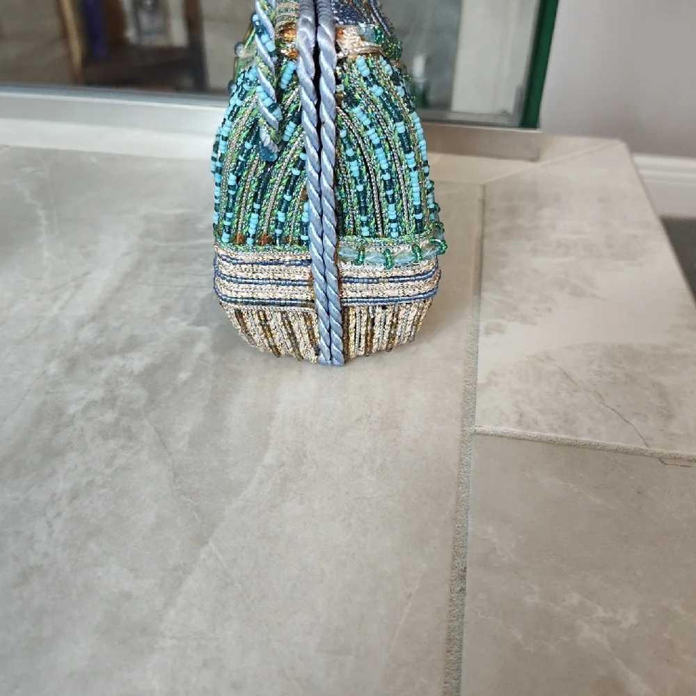 Mary Frances Turquoise and Gold Beaded Clutch - Picture 6 of 11